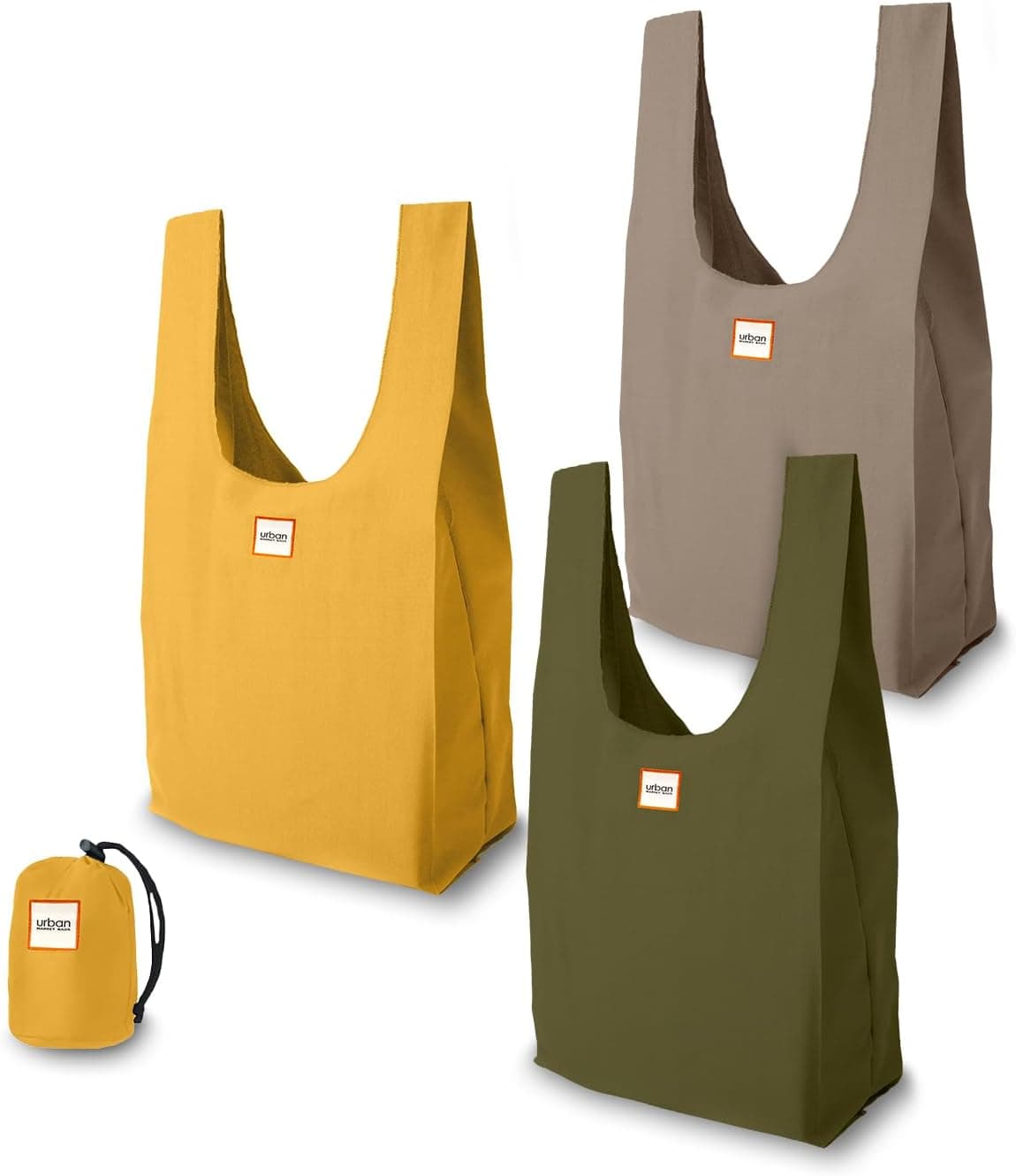 Urban Market Bags - Foldable Reusable Bags, Recycled Fabric, Designed in California, Meadow, 3 Pack