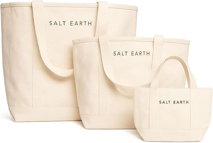 Salt Earth Cotton Tote Bag Set, Natural, 3 Pack