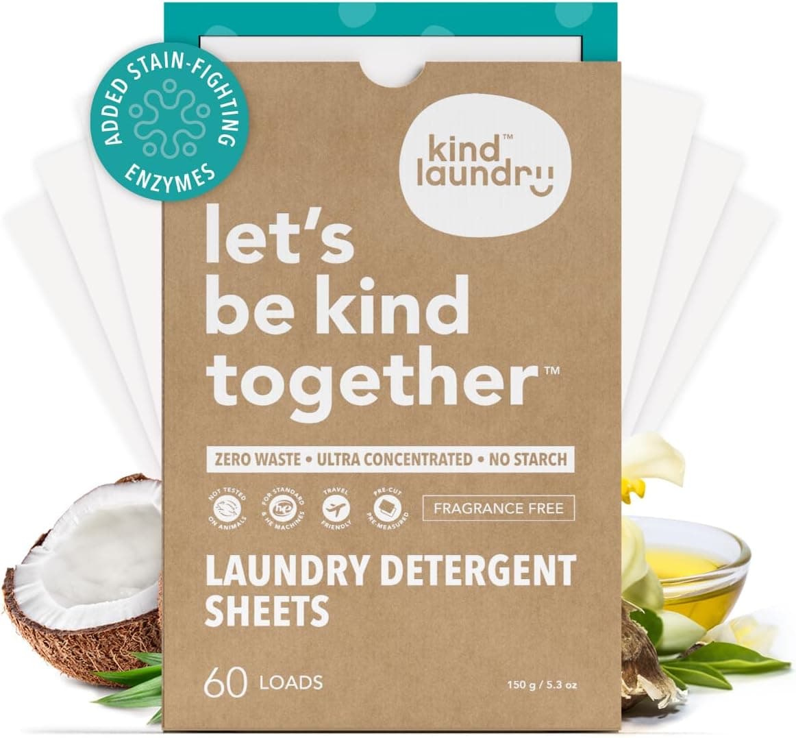 Kind Laundry Detergent Sheets, Fragrance Free, 60 Loads