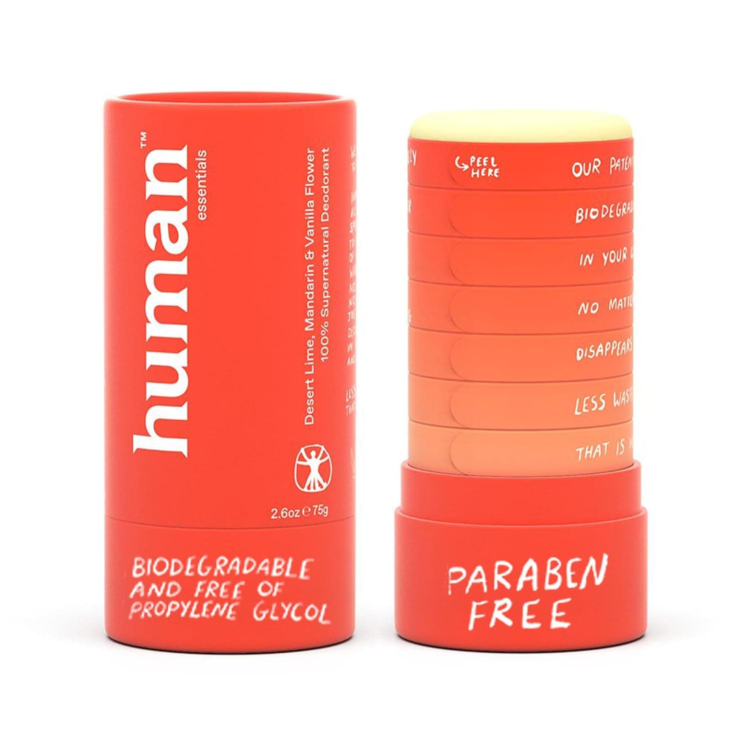 HUMAN ESSENTIALS Natural Deodorant, Desert Lime, Mandarin, and Vanilla