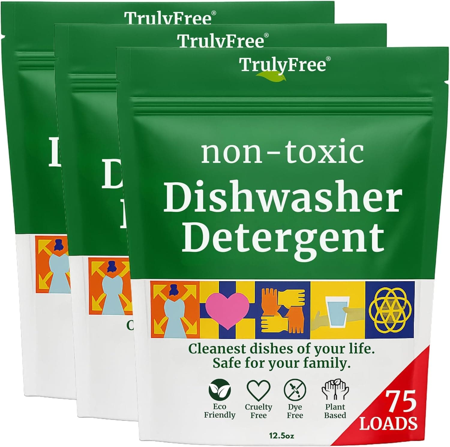 Truly Free Dishwasher Detergent Powder, Fragrance Free, Pack of 3