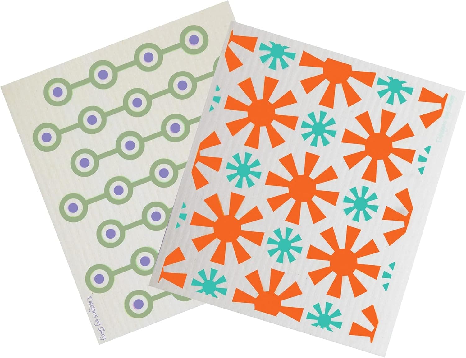 Skoy Cloth Reusable Swedish Dishcloth, Plastic-Free Packaging, Connections/Sunburst, 2 Pack