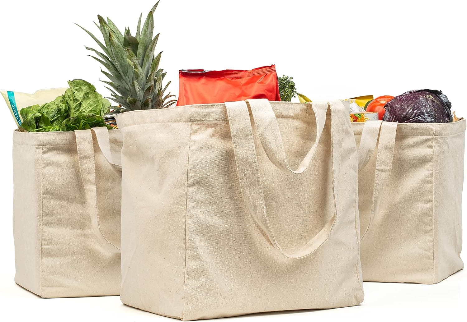 VeraMia Canvas Grocery Bag, Beige, 3 Pack