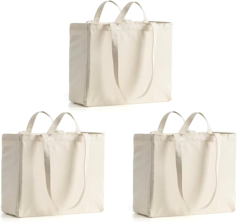 LINICE Canvas Grocery Bags, 3 Pack