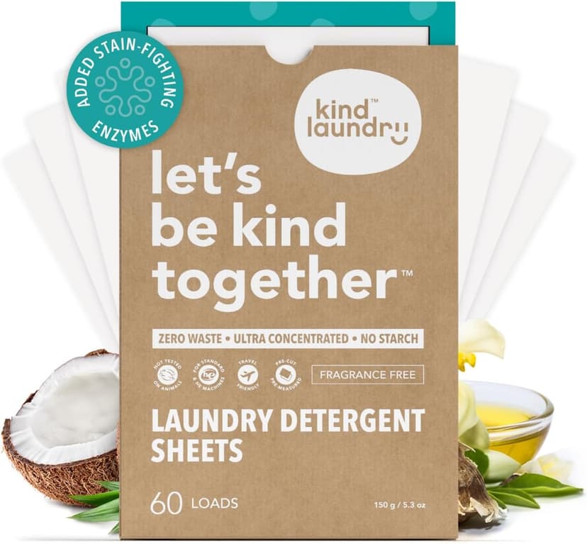 Kind Laundry Detergent Sheets, Fragrance Free, 60 Loads
